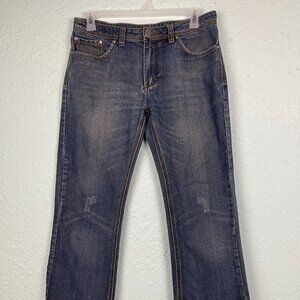 Carbon Men’s Bootcut Jeans Size 32x30 Medium Wash Denim – Distressed Hem Grunge